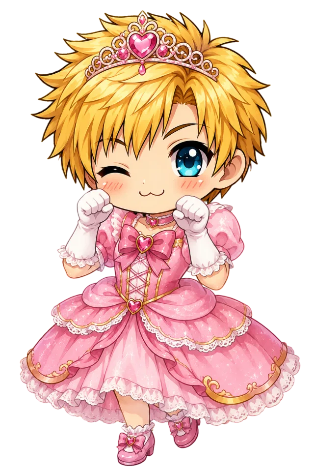 Princess Trina — Tron as a chibi princess in a pink dress and tiara, winking